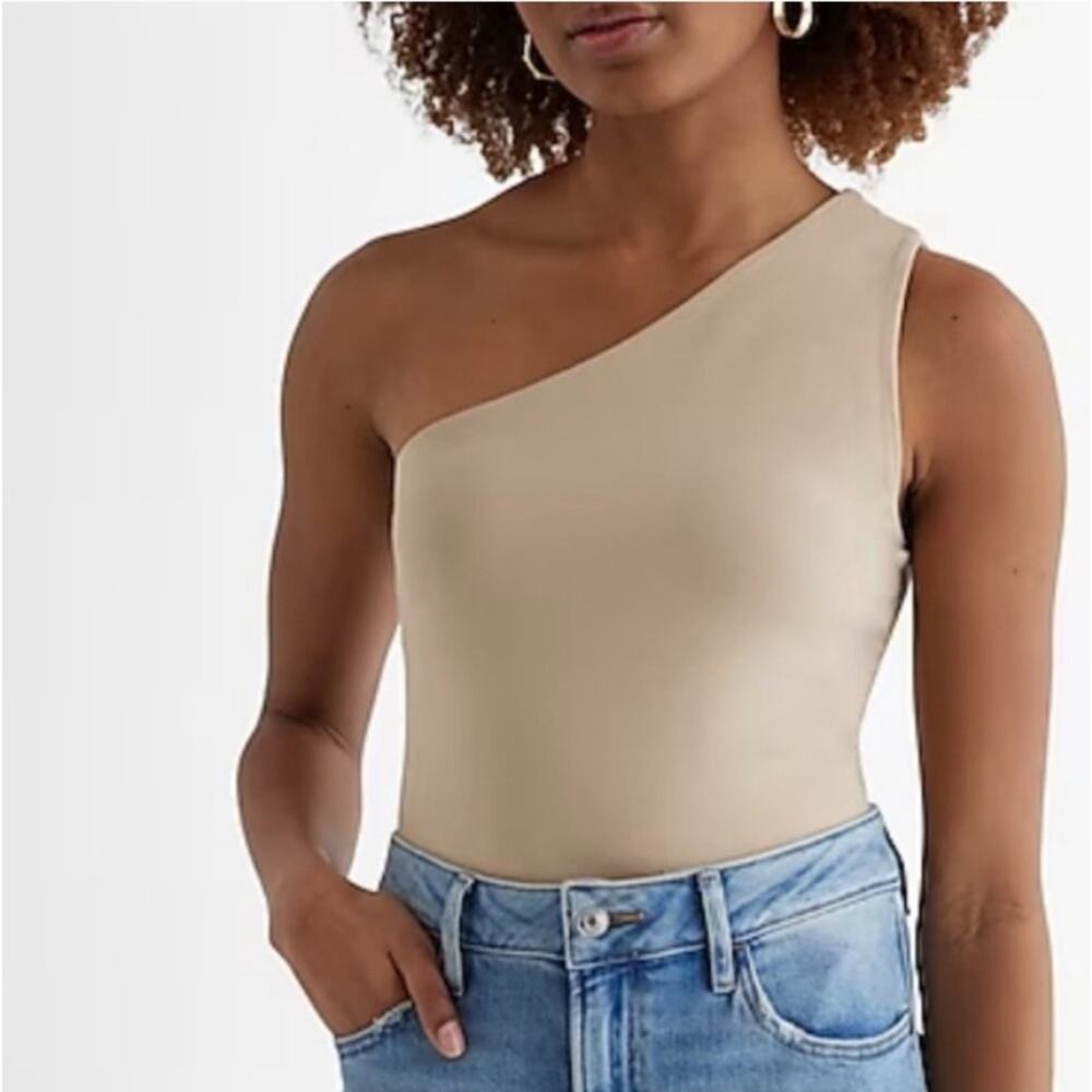 Express Body Contour One-Shoulder Beige Brown Tank Top